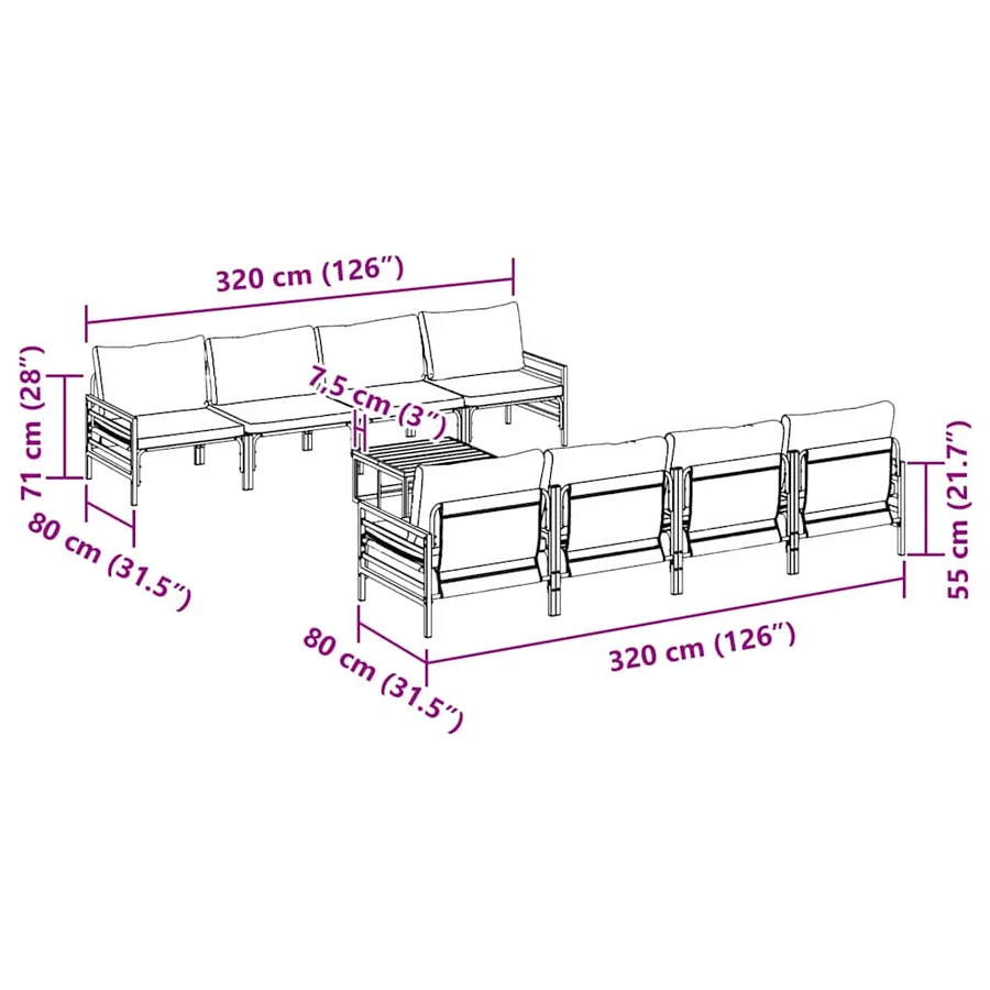 Ensemble de canapé de jardin avec coussin 9 pcs Noir Acier - 11