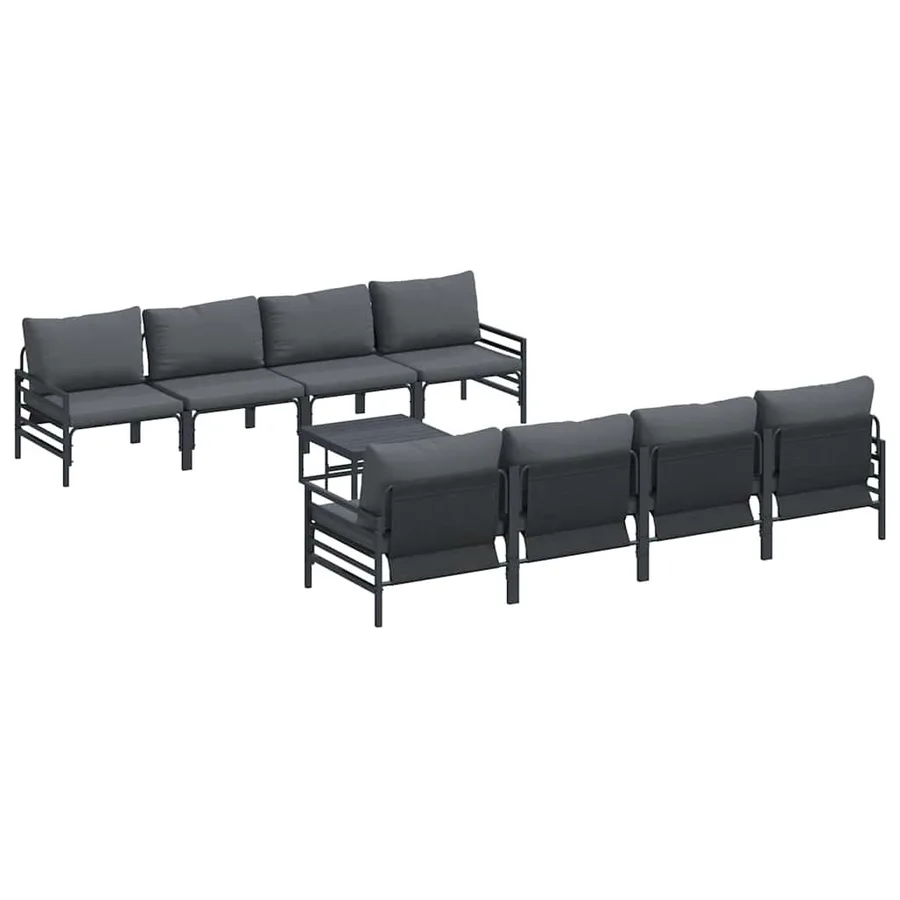 Ensemble de canapé de jardin avec coussin 9 pcs Noir Acier - 2
