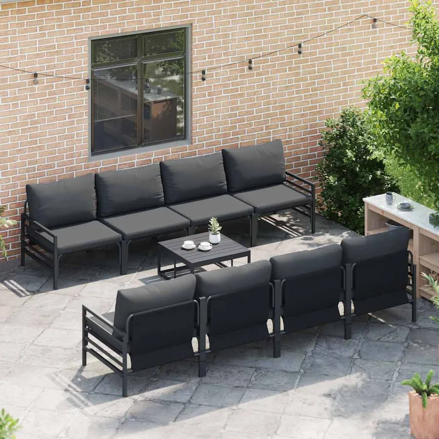 Ensemble de canapé de jardin avec coussin 9 pcs Noir Acier - 3