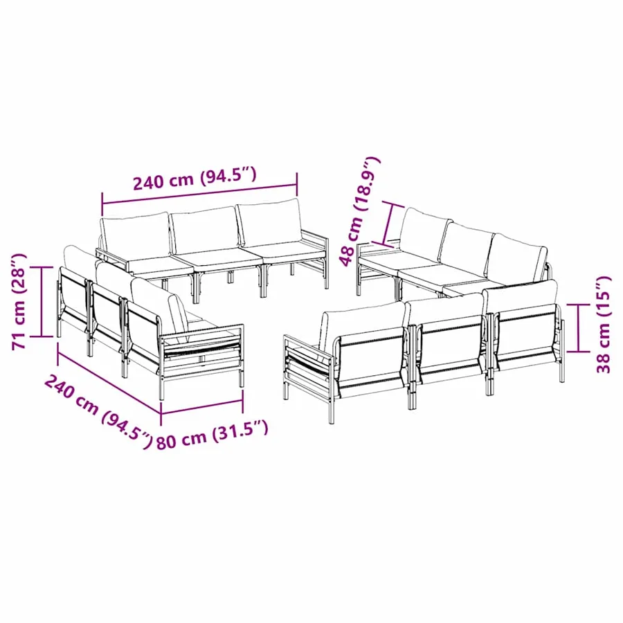 Ensemble de canapé de jardin avec coussin 12 pcs Noir Acier - 12