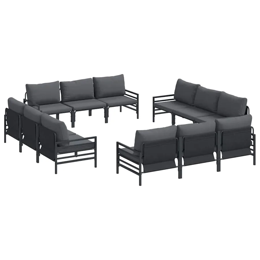 Ensemble de canapé de jardin avec coussin 12 pcs Noir Acier - 2