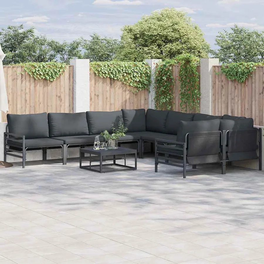 Ensemble de canapé de jardin avec coussin 8 pcs Noir Acier