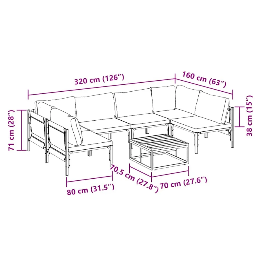 Ensemble de canapé de jardin avec coussin 7 pcs Noir Acier - 11