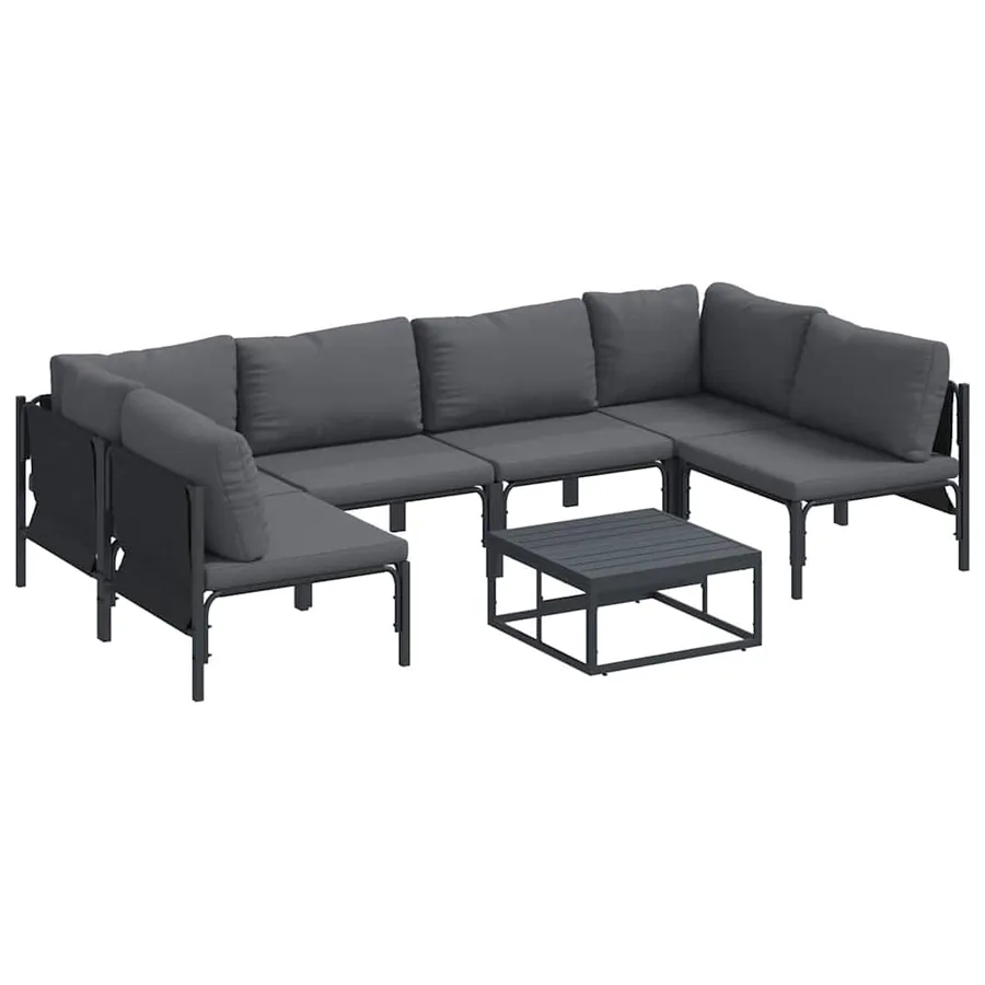 Ensemble de canapé de jardin avec coussin 7 pcs Noir Acier - 2
