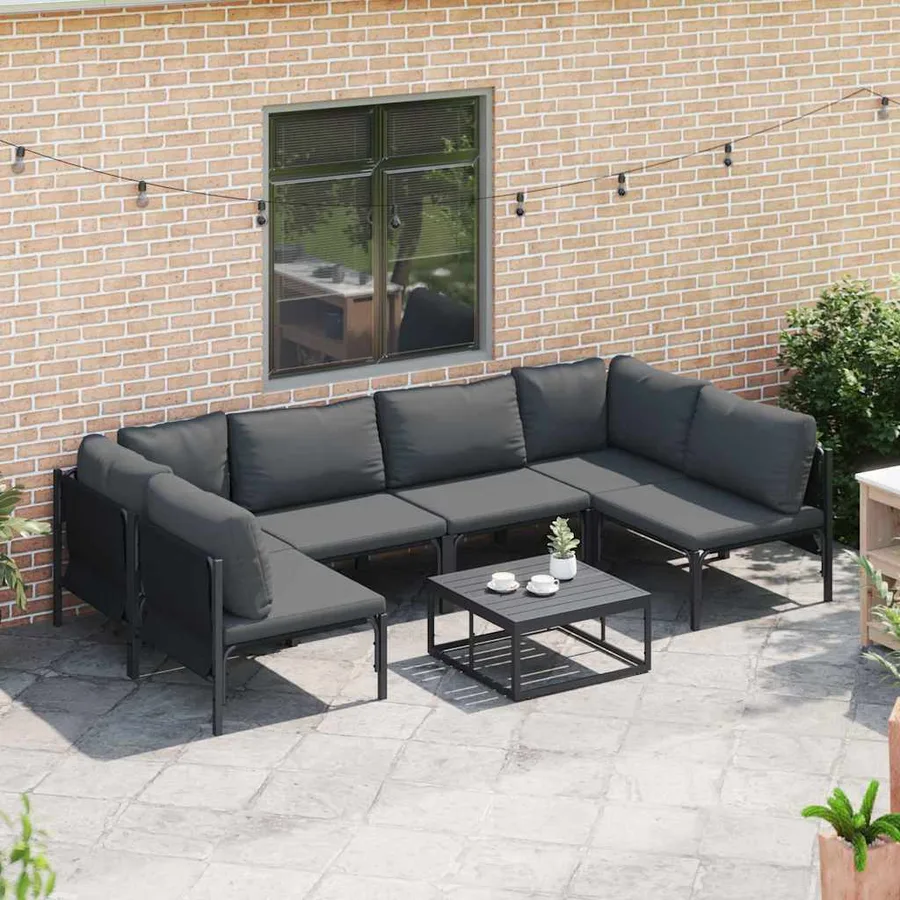 Ensemble de canapé de jardin avec coussin 7 pcs Noir Acier - 3