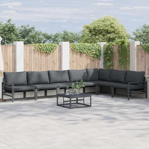 Ensemble de canapé de jardin avec coussin 8 pcs Noir Acier