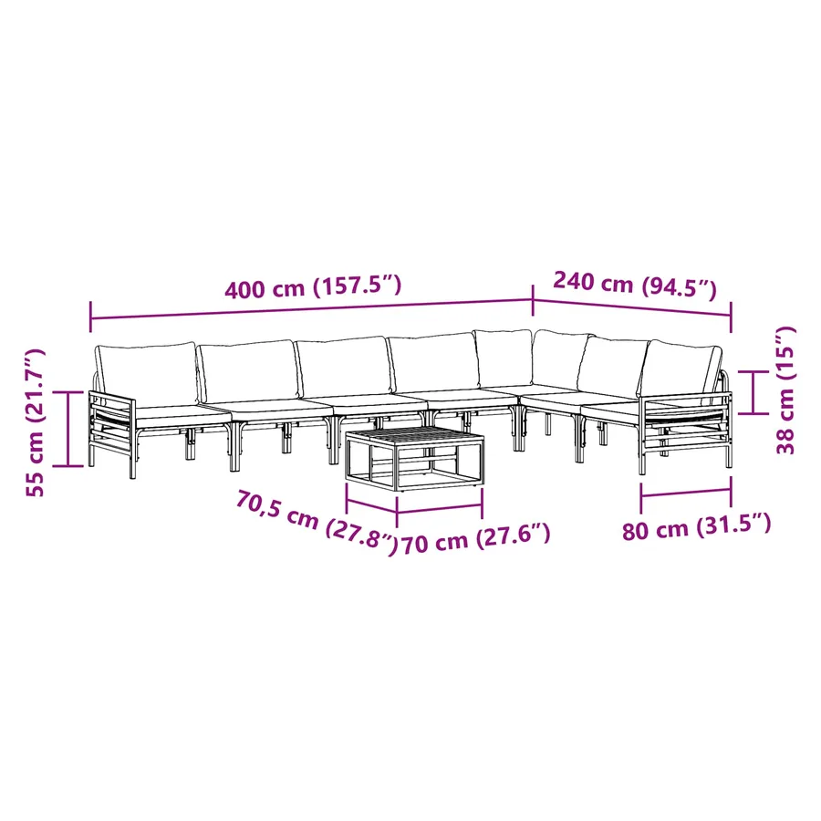 Ensemble de canapé de jardin avec coussin 8 pcs Noir Acier - 13