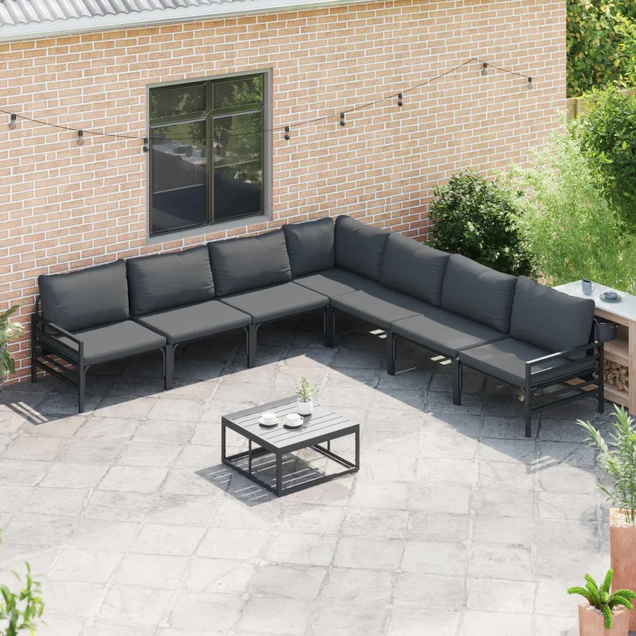 Ensemble de canapé de jardin avec coussin 8 pcs Noir Acier - 5