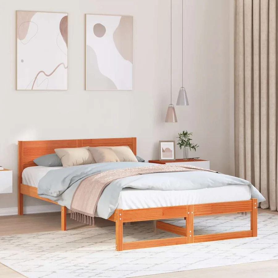 Cadre de lit avec tête de lit Brun cire 120 x 200 cm Pin massif