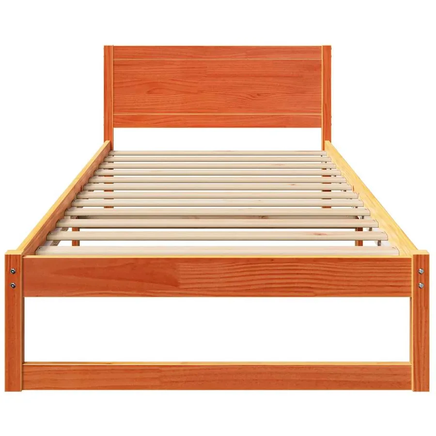 Cadre de lit avec tête de lit Brun cire 100 x 200 cm Pin massif - 5