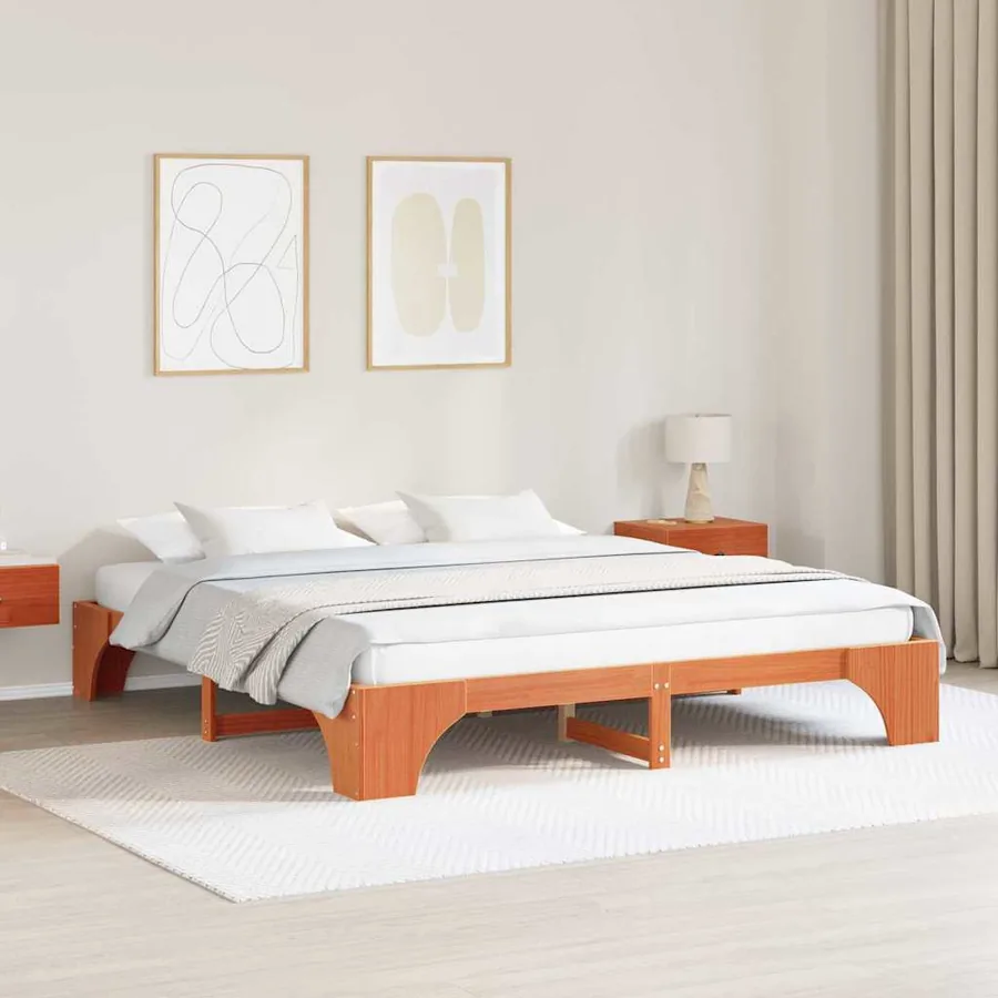 Cadre de lit Brun cire 200 x 200 cm Pin massif