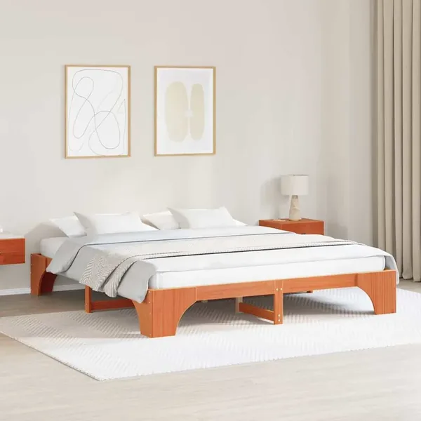 Cadre de lit Brun cire 200 x 200 cm Pin massif
