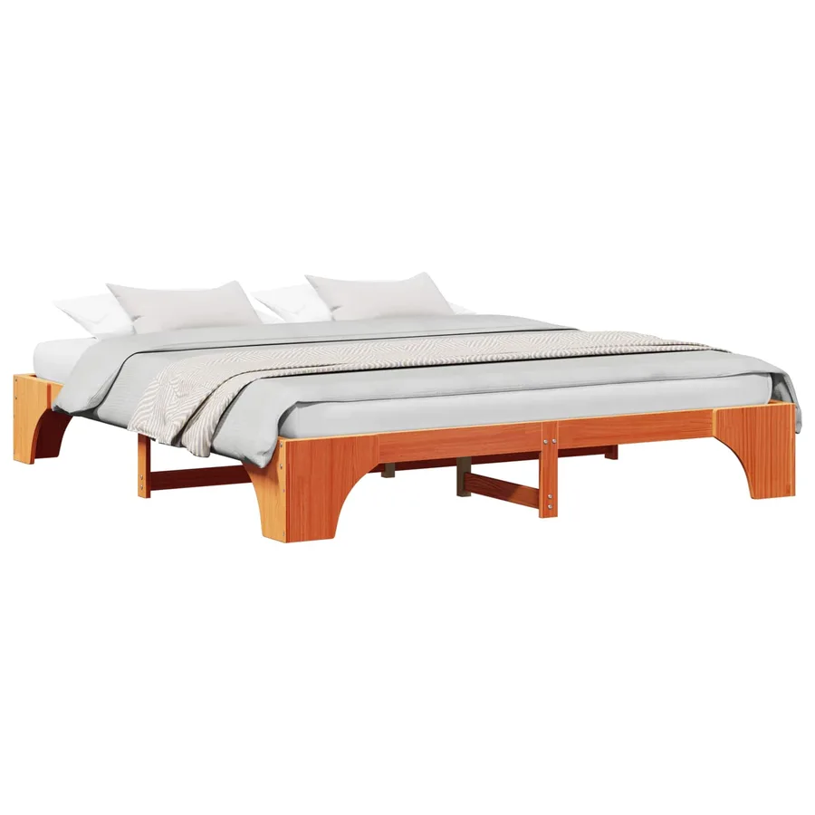 Cadre de lit Brun cire 200 x 200 cm Pin massif - 2