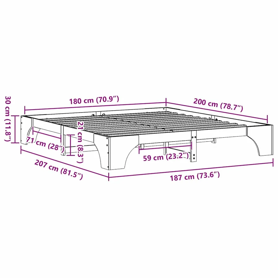 Cadre de lit Blanc 180 x 200 cm Pin massif - 10