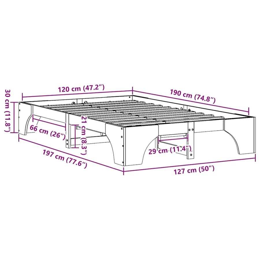 Cadre de lit Blanc 120 x 190 cm Pin massif - 10