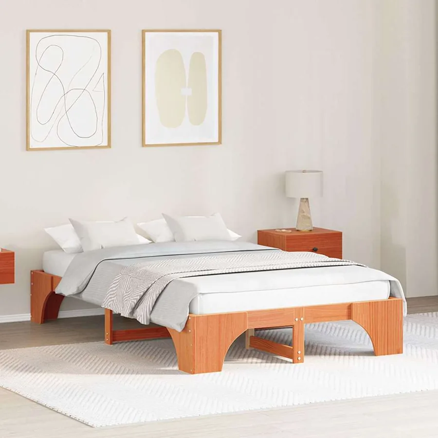 Cadre de lit Brun cire 135 x 190 cm Pin massif