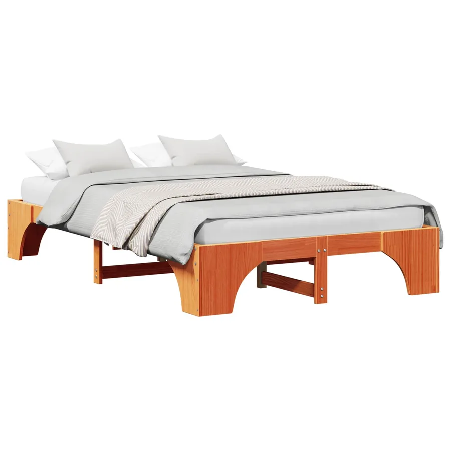 Cadre de lit Brun cire 135 x 190 cm Pin massif - 2