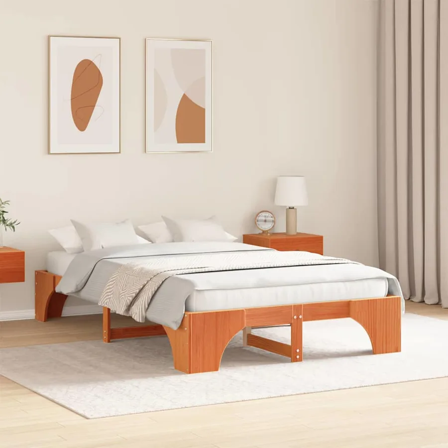Cadre de lit Brun cire 135 x 190 cm Pin massif - 3
