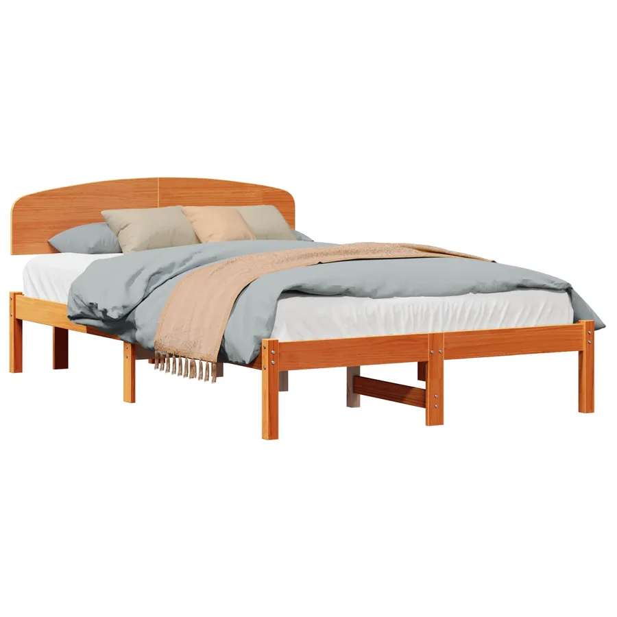 Cadre de lit avec tête de lit Brun cire 135 x 190 cm Pin massif - 2