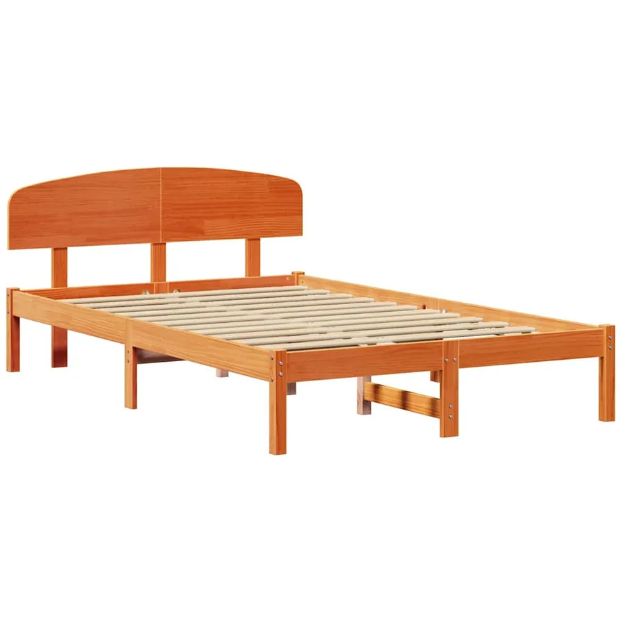 Cadre de lit avec tête de lit Brun cire 135 x 190 cm Pin massif - 4