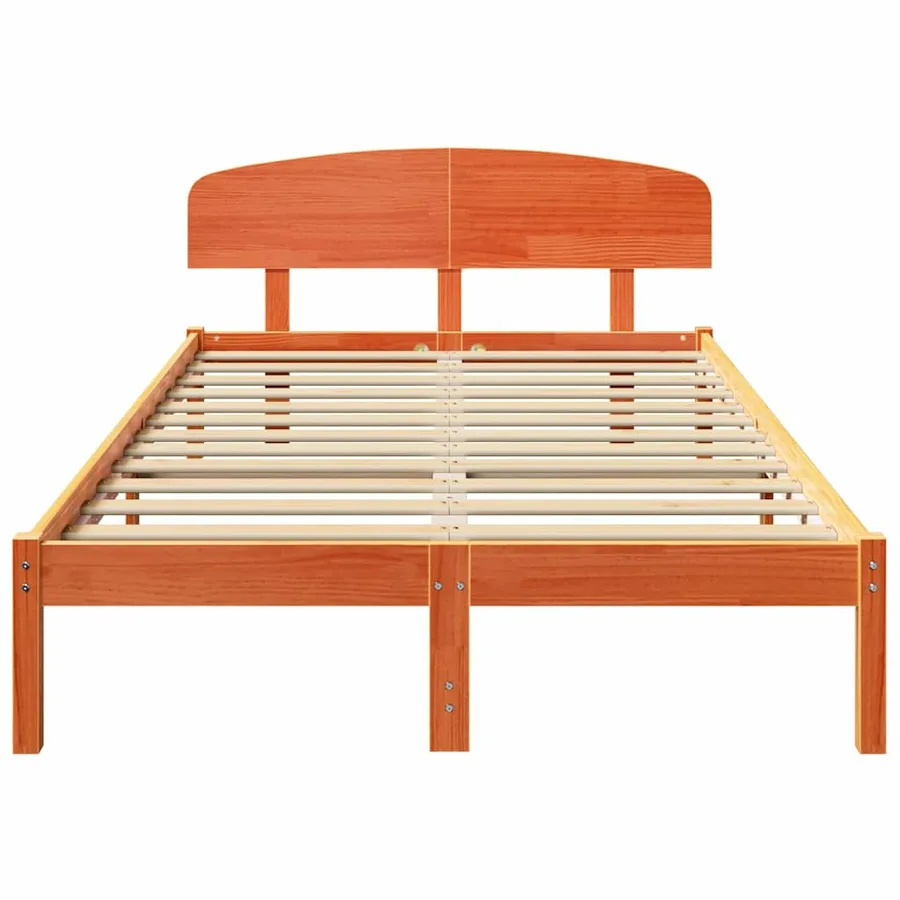 Cadre de lit avec tête de lit Brun cire 135 x 190 cm Pin massif - 5