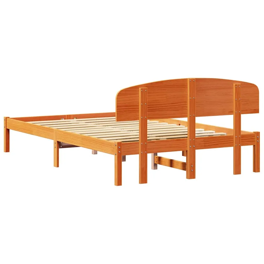 Cadre de lit avec tête de lit Brun cire 135 x 190 cm Pin massif - 7