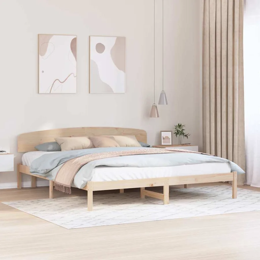 Cadre de lit avec tête de lit Naturel 200 x 200 cm Pin massif