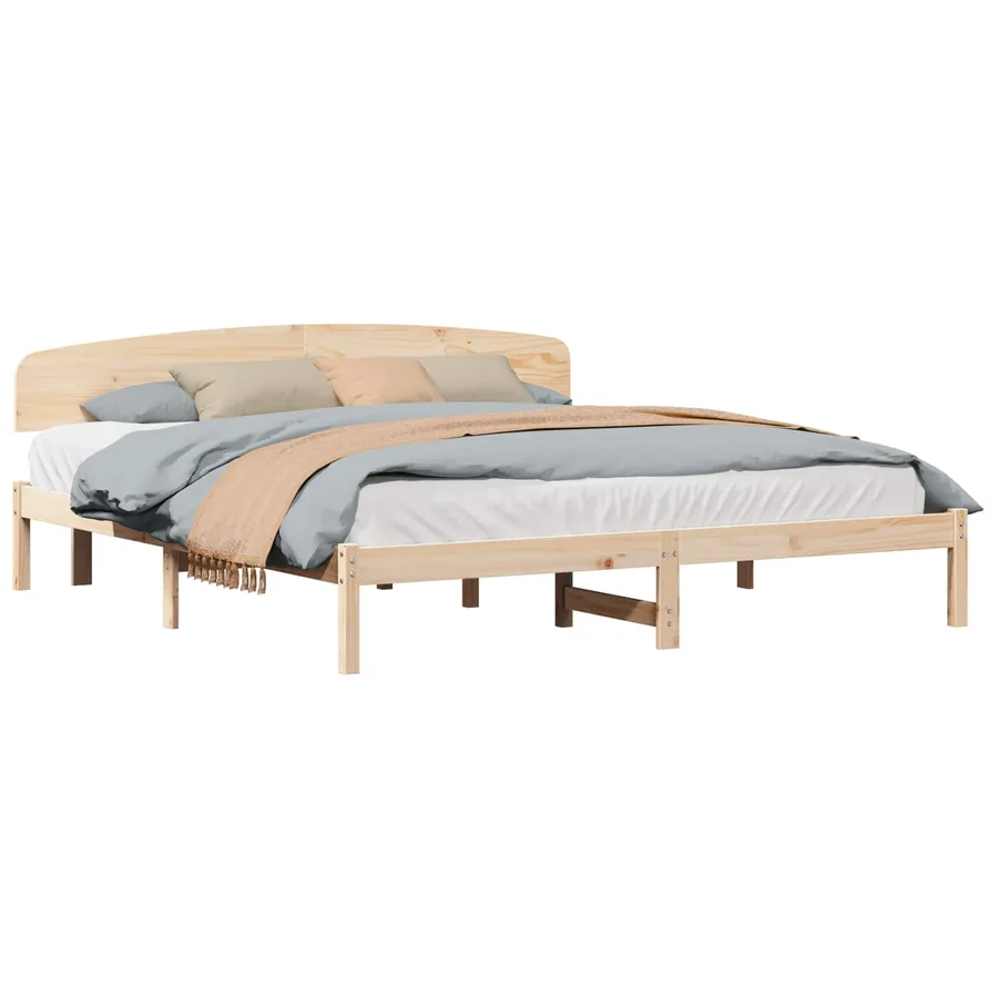 Cadre de lit avec tête de lit Naturel 200 x 200 cm Pin massif - 2