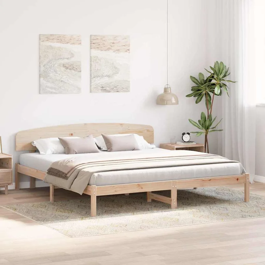 Cadre de lit avec tête de lit Naturel 200 x 200 cm Pin massif - 3