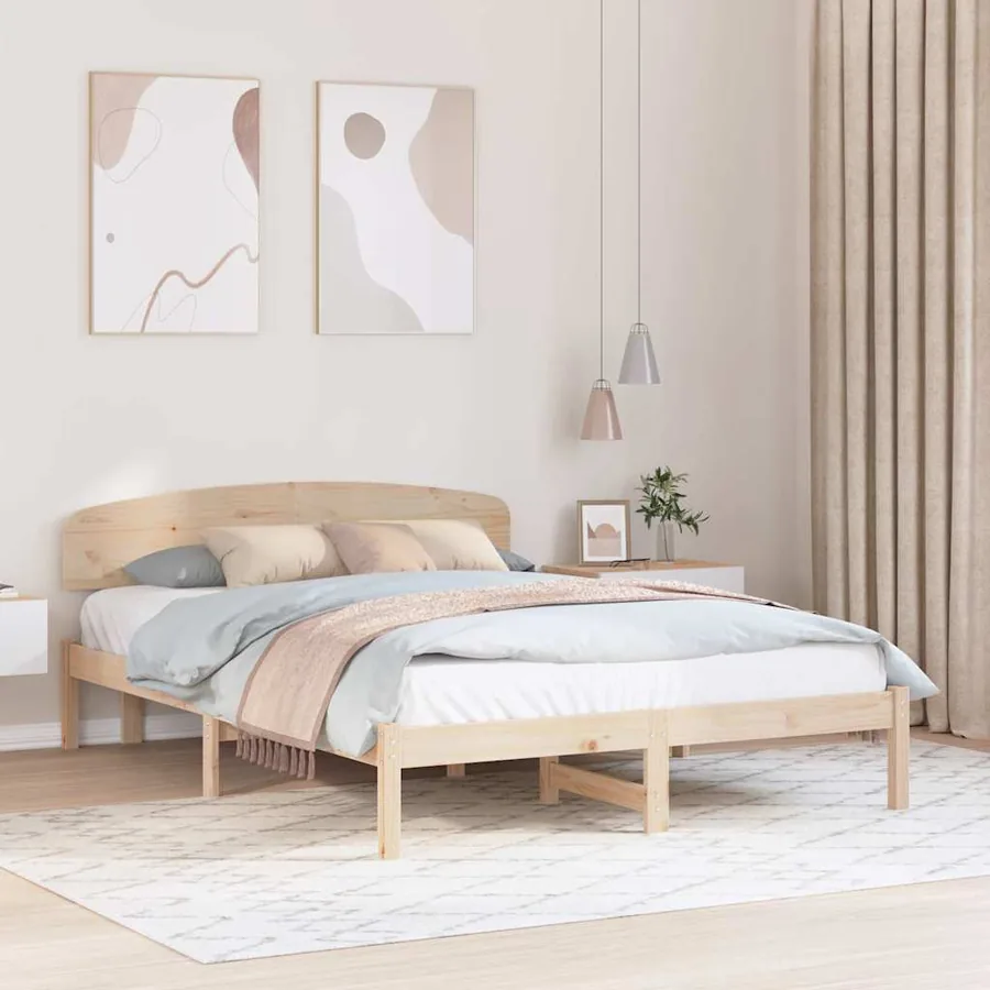 Cadre de lit avec tête de lit Naturel 150 x 200 cm Pin massif