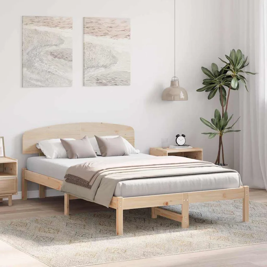 Cadre de lit avec tête de lit Naturel 135 x 190 cm Pin massif - 3