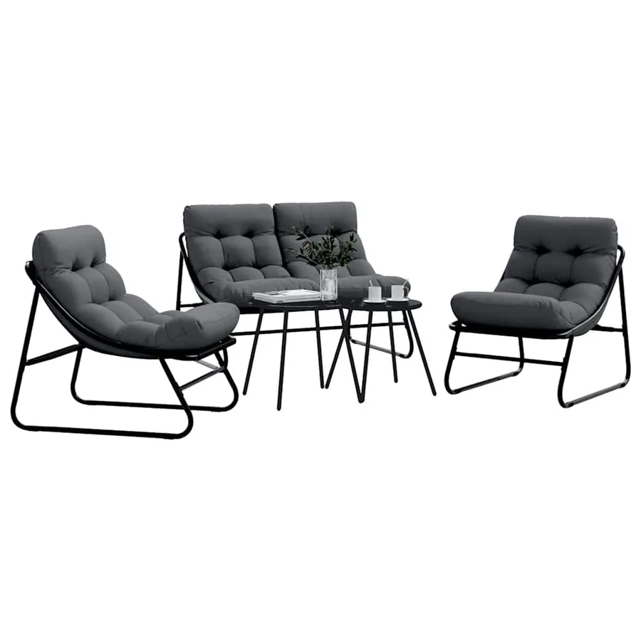 Ensemble de salle à manger pour jardin 5 pcs Noir Acier - 3
