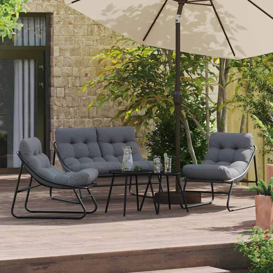 Ensemble de salle à manger pour jardin 5 pcs Noir Acier - 4