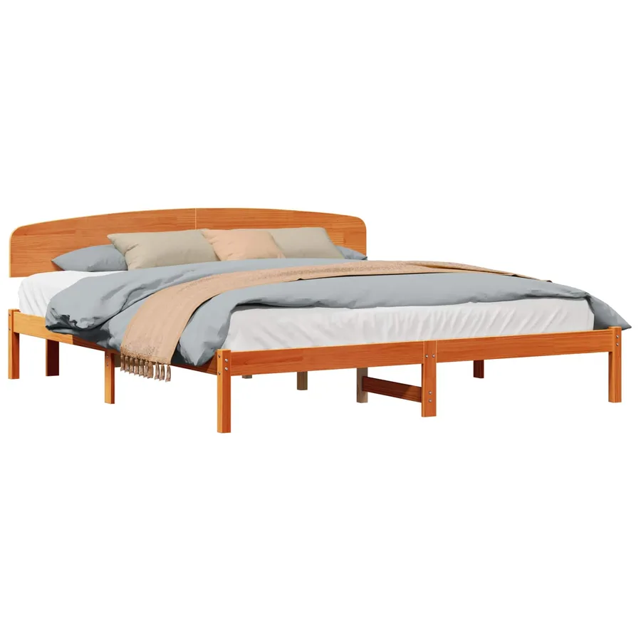 Cadre de lit avec tête de lit Brun cire 200 x 200 cm Pin massif - 2