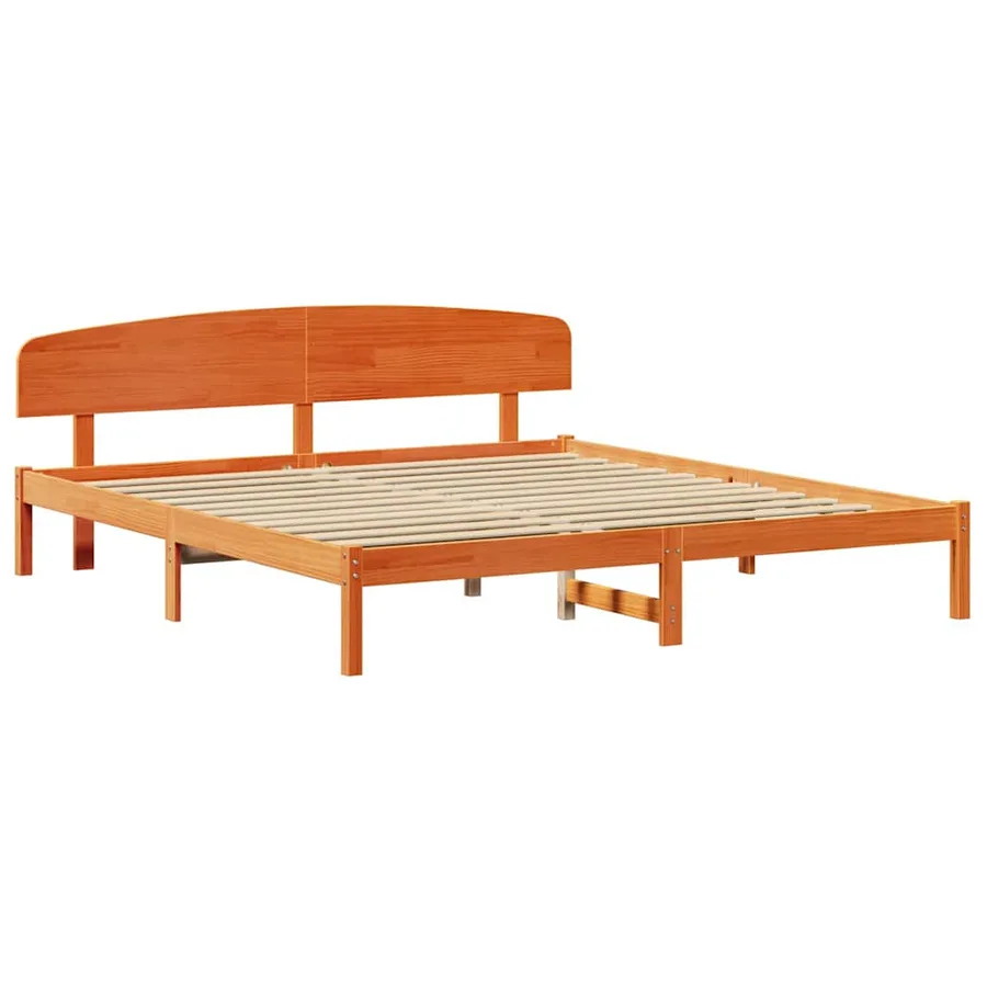 Cadre de lit avec tête de lit Brun cire 200 x 200 cm Pin massif - 4