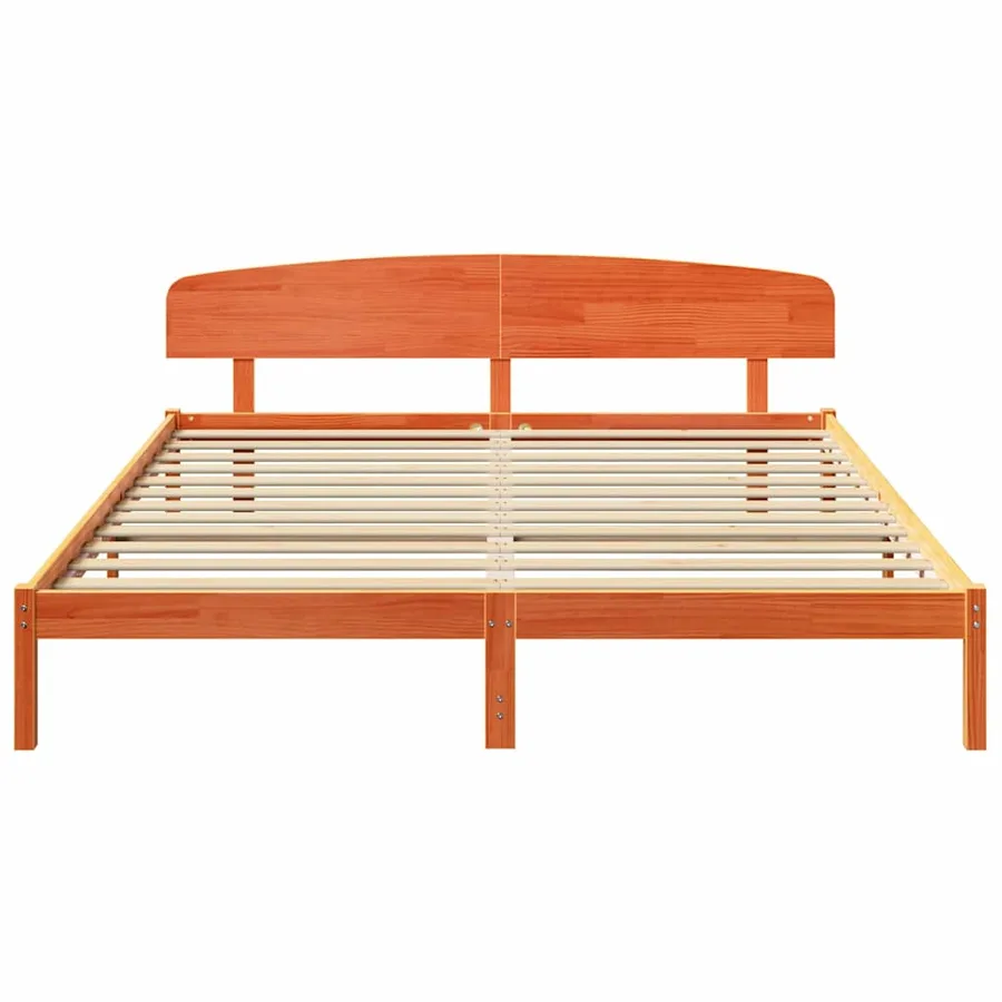 Cadre de lit avec tête de lit Brun cire 200 x 200 cm Pin massif - 5