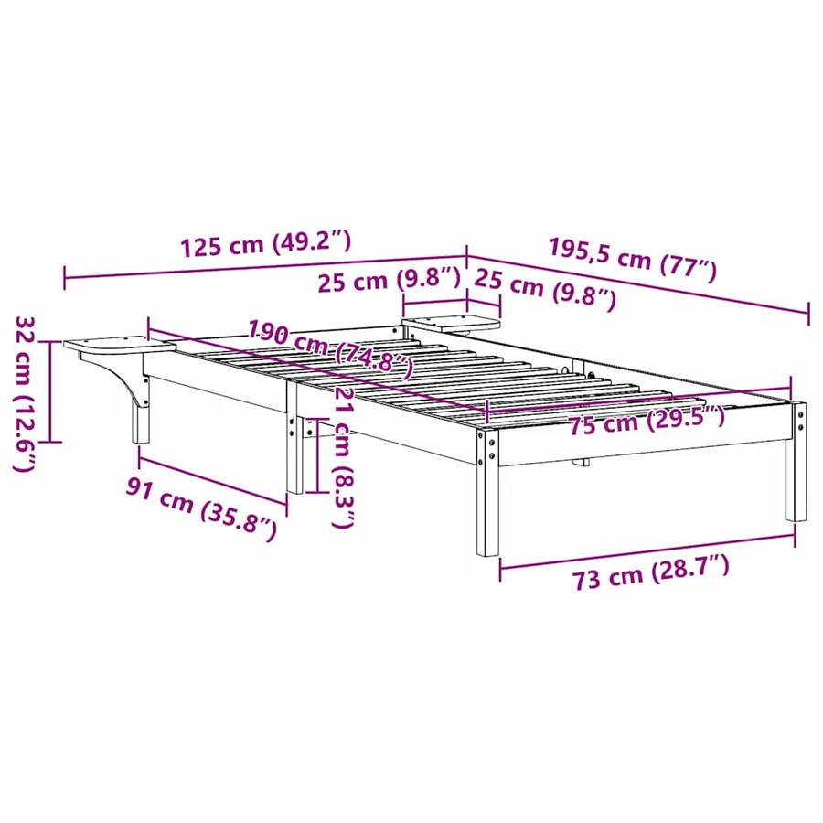 Cadre de lit Blanc 75 x 190 cm Pin massif - 8