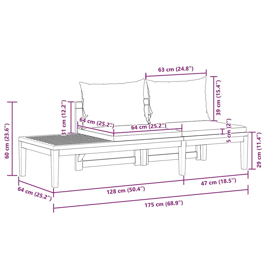 Banc de jardin avec table et coussins Blanc crème Teck solide - 11