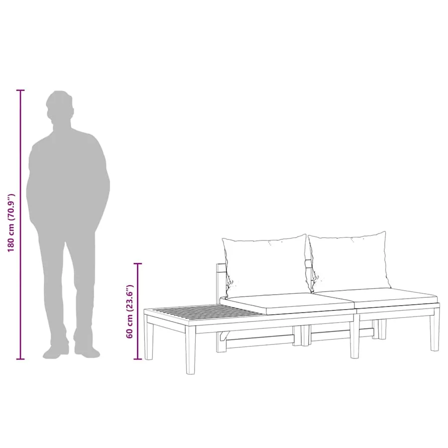 Banc de jardin avec table et coussins Blanc crème Teck solide - 12
