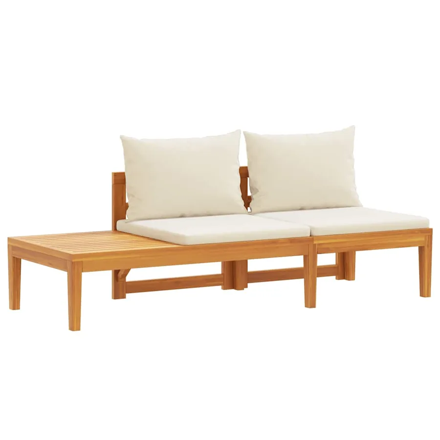 Banc de jardin avec table et coussins Blanc crème Teck solide - 2