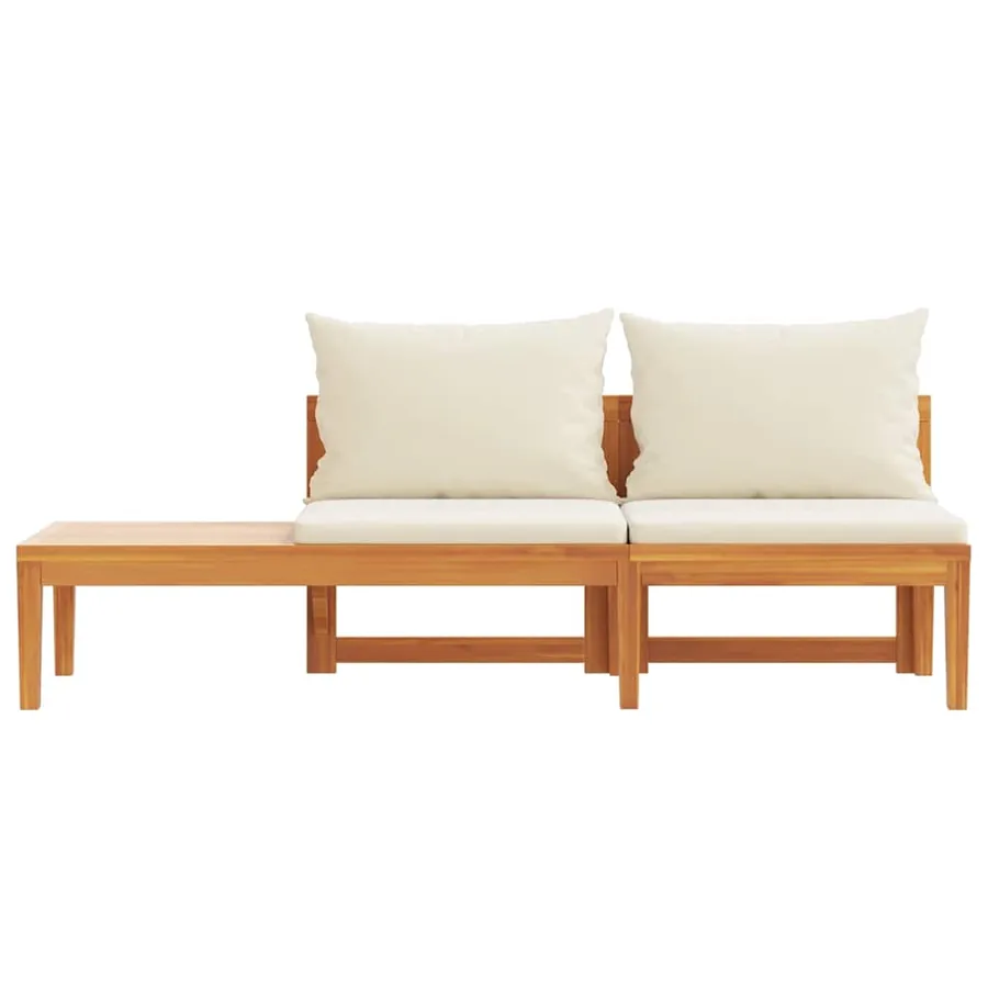 Banc de jardin avec table et coussins Blanc crème Teck solide - 5