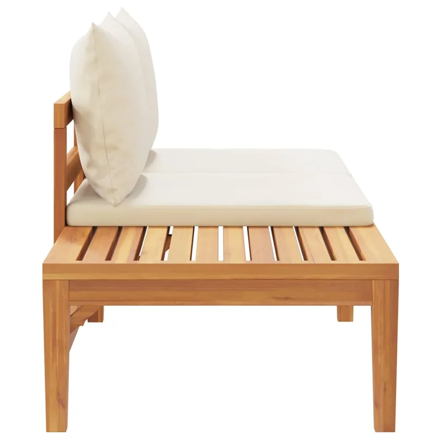 Banc de jardin avec table et coussins Blanc crème Teck solide - 6