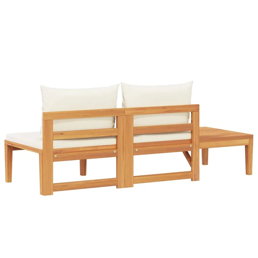 Banc de jardin avec table et coussins Blanc crème Teck solide - 7