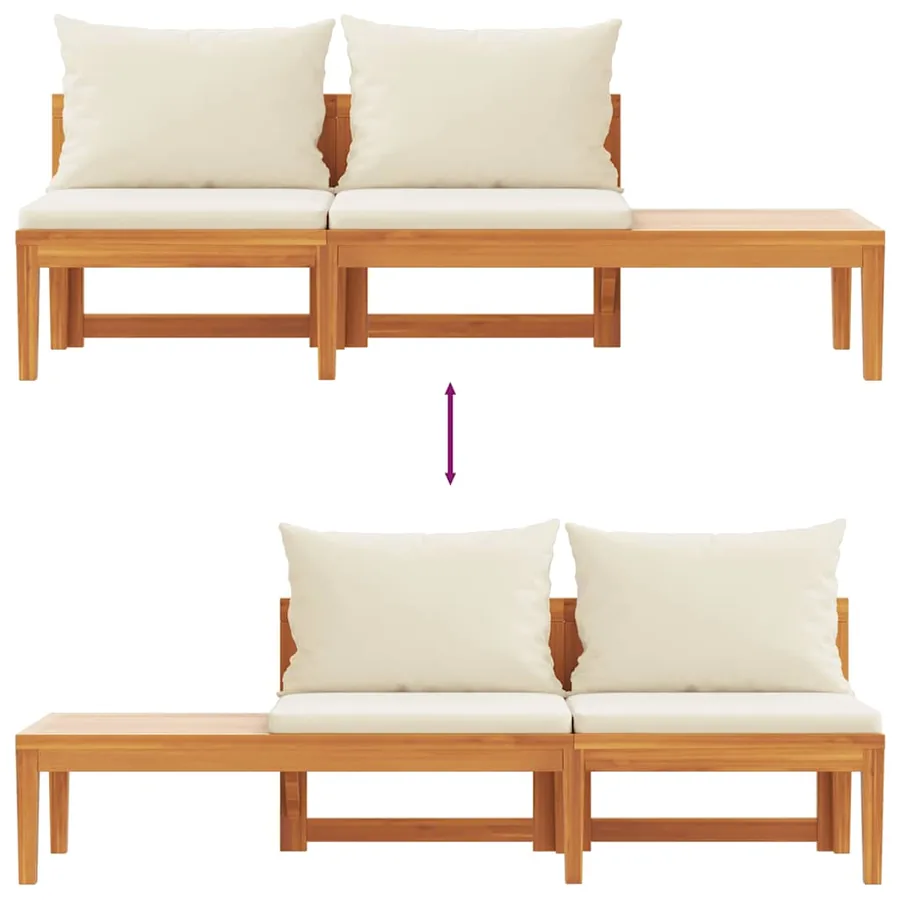 Banc de jardin avec table et coussins Blanc crème Teck solide - 8