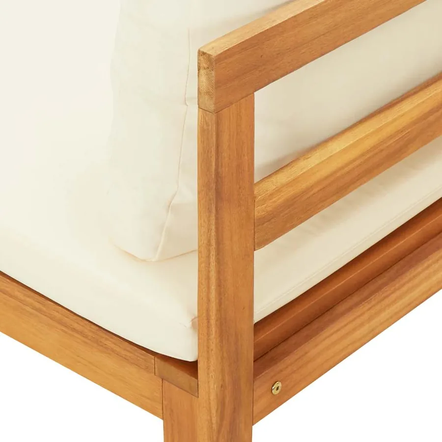 Banc de jardin avec table et coussins Blanc crème Teck solide - 9