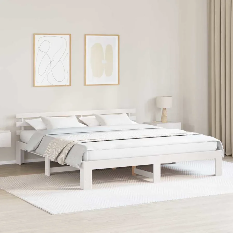 Cadre de lit avec tête de lit Blanc 200 x 200 cm Pin massif