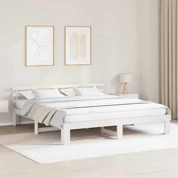Cadre de lit avec tête de lit Blanc 200 x 200 cm Pin massif
