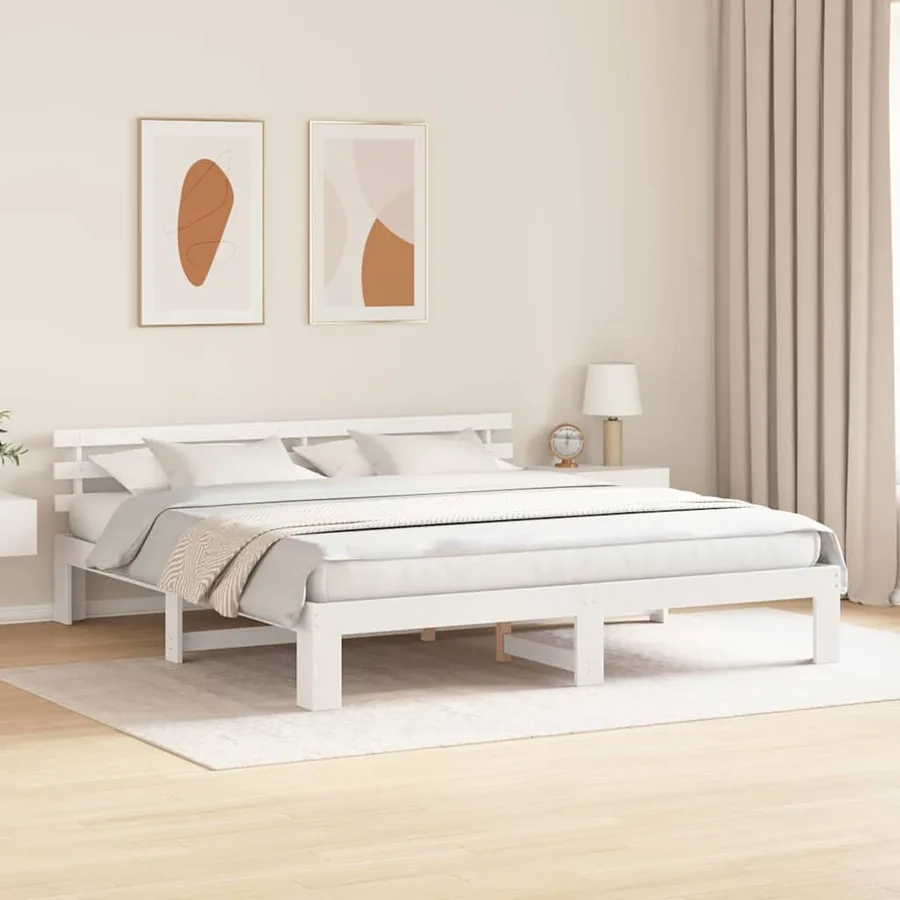 Cadre de lit avec tête de lit Blanc 200 x 200 cm Pin massif - 3