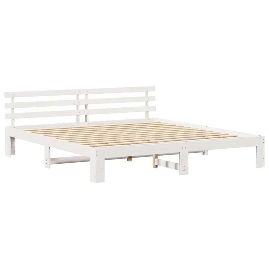 Cadre de lit avec tête de lit Blanc 200 x 200 cm Pin massif - 4