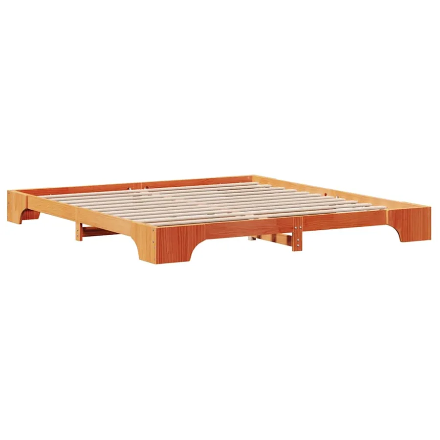 Cadre de lit Brun cire 200 x 200 cm Pin massif - 4